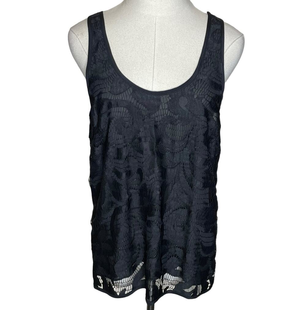 Milly of New York Size 6 Black Lace Lined Racerback Top Made in USA Romantic